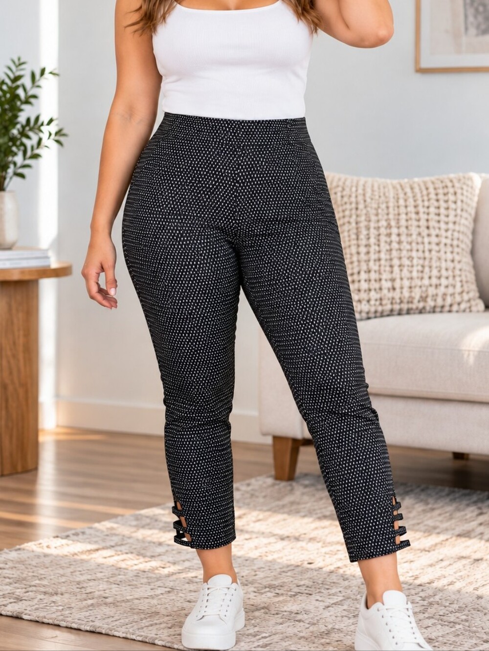 Ricki’s Black White Dash Print Ankle Pants M NWT Stretch Workwear